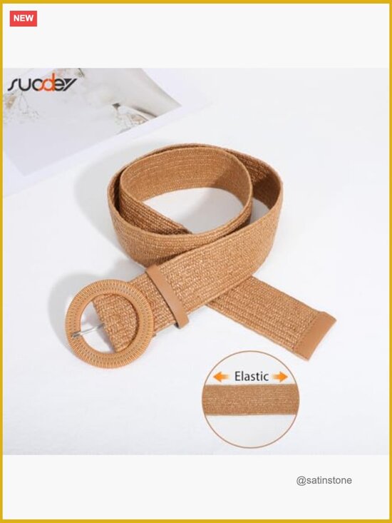 Straw Woven Elastic Belt Braided Stretch Wide Boho Waist Belt for Dresses main image 6